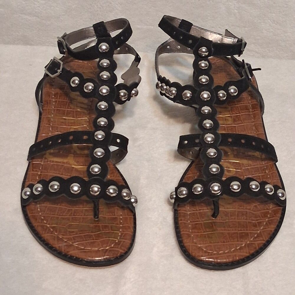 Sam Edelman 9M Sandals Elisa Silver Studded Gladiator Black Leather Upper Edgy